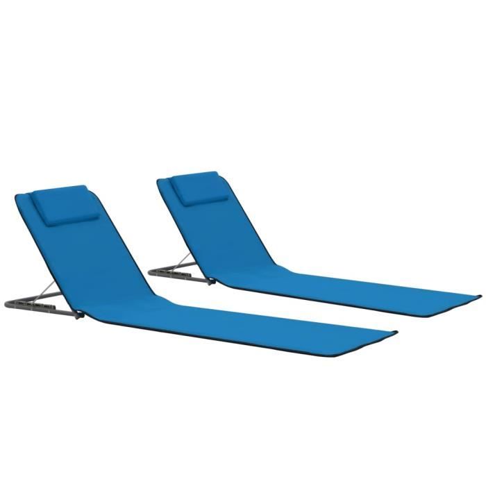 Set de 2 tapis de plage pliables - Bleu - 160 x 53 x 47 cm
