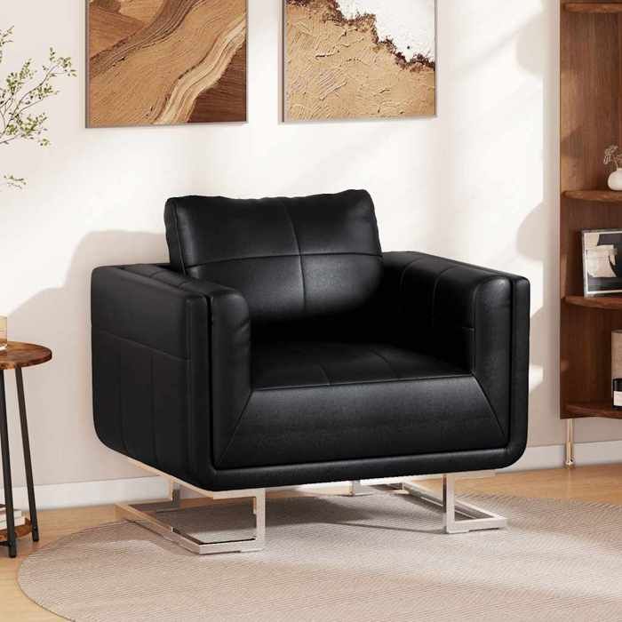 vidaXL Fauteuil cube avec pieds chromés Noir Similicuir 241004