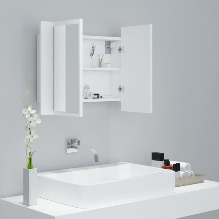 Armoire de salle de bain - VINGVO - Miroir LED - Blanc - 60x12x45 cm - Montage à suspendre