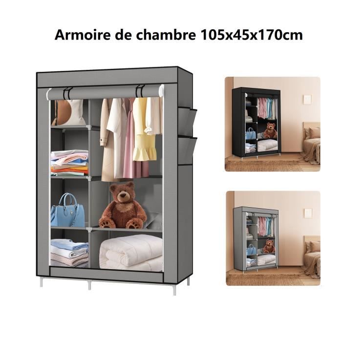 Armoire de Rangement Amovible - Noir - Contemporain - Design - 150 cm -  Adulte - Métal - Tissu - Neuf