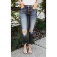 FUNMOON Jeans Femmes Trous Déchirés High Stretch Taille Moyenne-1
