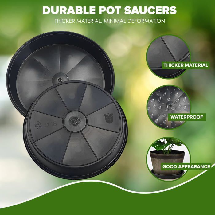Lot De 4 Soucoupes Carrées 30x30 Cm Pour Pots De Fleurs - Plastique Noir - Intérieur Extérieur