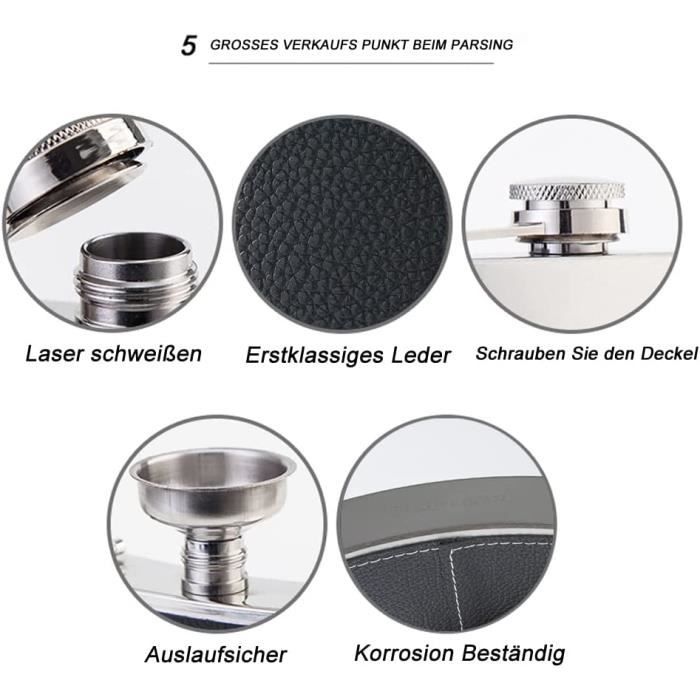 Flasque Whisky Vodka Lot De 4 Flasques Inox 227ml Avec Entonnoirs - Portables Et étanches - Pour Randonnée Et Camping Accessoire Outdoor étanche