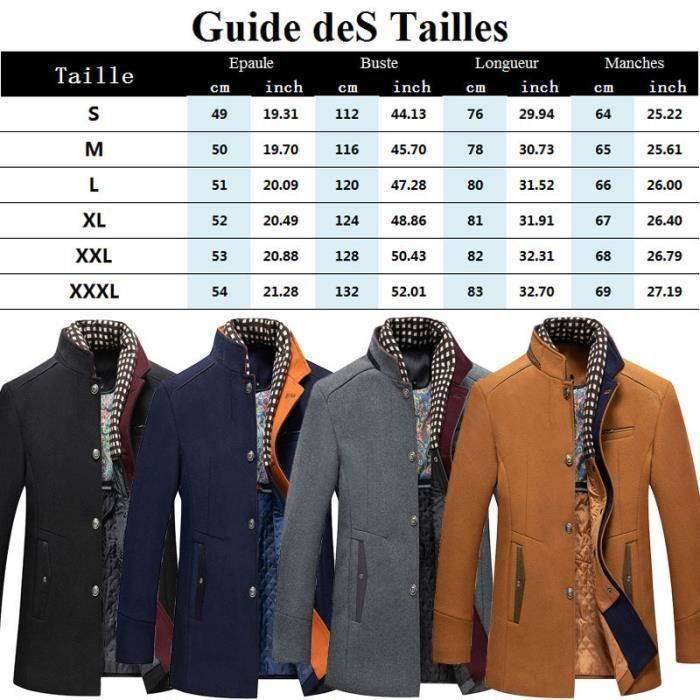 Manteau Hiver Homme YOUTHUP En Laine - Trench Coat Mi-Long 2 En 1 Avec Gilet Amovible - Style Business Casual