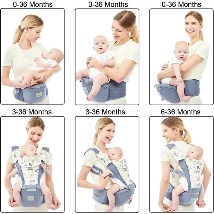 Porte-bébé Physiologique Bebamour 0-36 Mois - Hipseat Avec Capuche, 3 Bavoirs, Rallonge Et Sac De Rangement - Beige