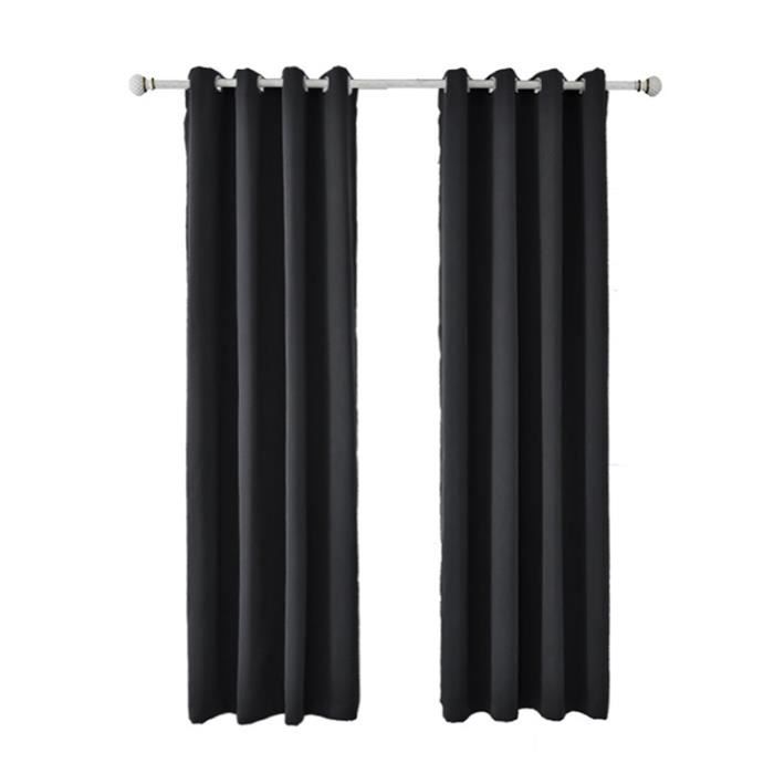 Rideaux Occultants Thermiques Noir Damassé - Lot De 2 (140x180 Cm) - Isolation Lumière, Froid Et Bruit - À œillets Pour Salon/chambre