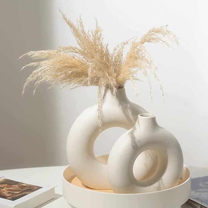 Vase Blanc En Ceramique, Vase à Fleurs Moderne Decoratif De Table - 25 Cm, Blanche