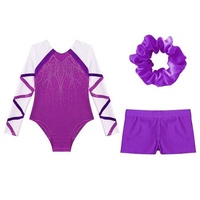 Tenue De Gymnastique Fille Avec Strass - Justaucorps Manches Longues, Haut Court Et Short (tailles 5-16 Ans)