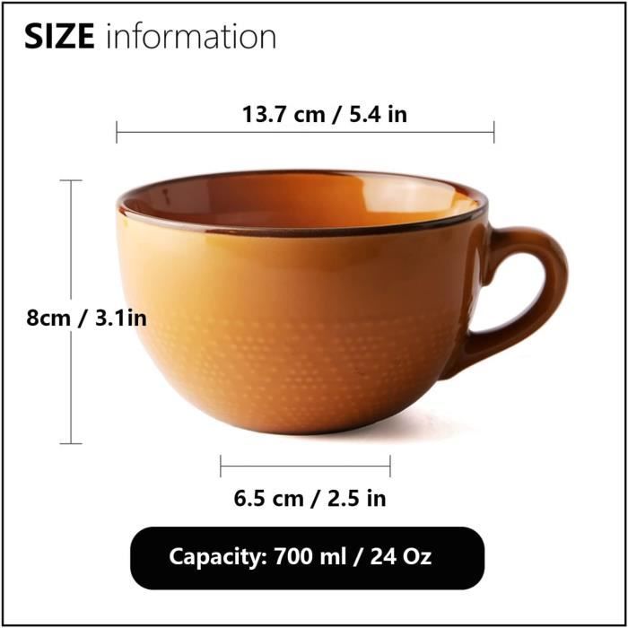 Grand Bol Céramique 700 Ml Avec Anse - Pour Café, Soupe, Céréales - Micro-ondable - Cadeau Cuisine