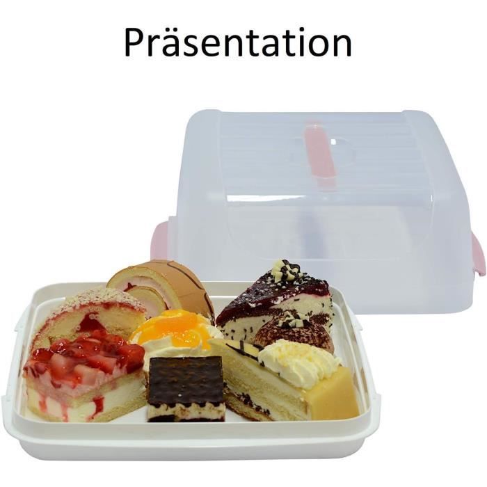 Boîte de transport à gâteaux avec poignée rectangulaire en plastique  transparent et vert 16.5 x 36 x 16.5 cm - Rotho