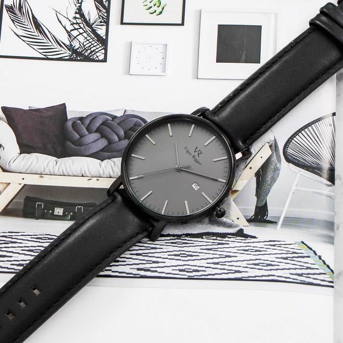 Vigor Rigger Minimaliste Montre Noir Sobre Homme Montre Femme Analogique Quartzbracelet Acier 20Mm Montre p2791