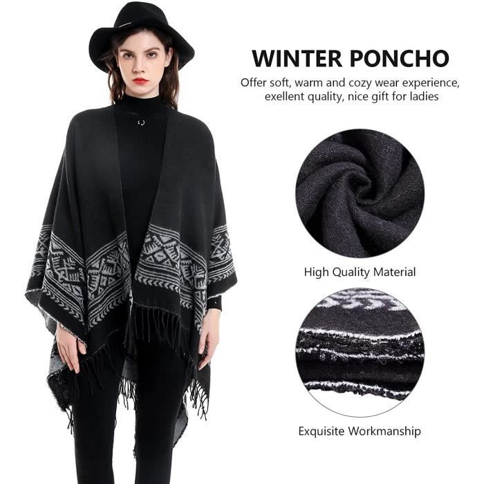 Poncho Châle Femme Hiver - Laine Polaire Douce - Cape Sans Manches à Bouton - Polyvalent (Poncho, Écharpe, Cape) - Pour Automne/Hiver, Mariage, Soirée - 2