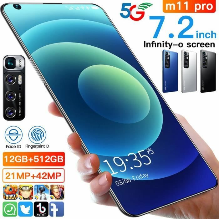 Smartphone M11pro 7,2 pouces 12+512 Go déverrouillé facial - Bleu - Lecteur  d'empreintes digitales - Radio FM - Cdiscount Téléphonie