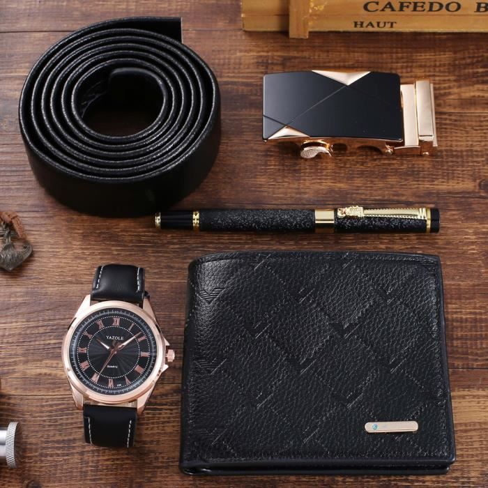 Montre Homme Luxe à Cadran Squelette Noir & Bracelet Métal Doré - Cadeau Élégant - Quartz