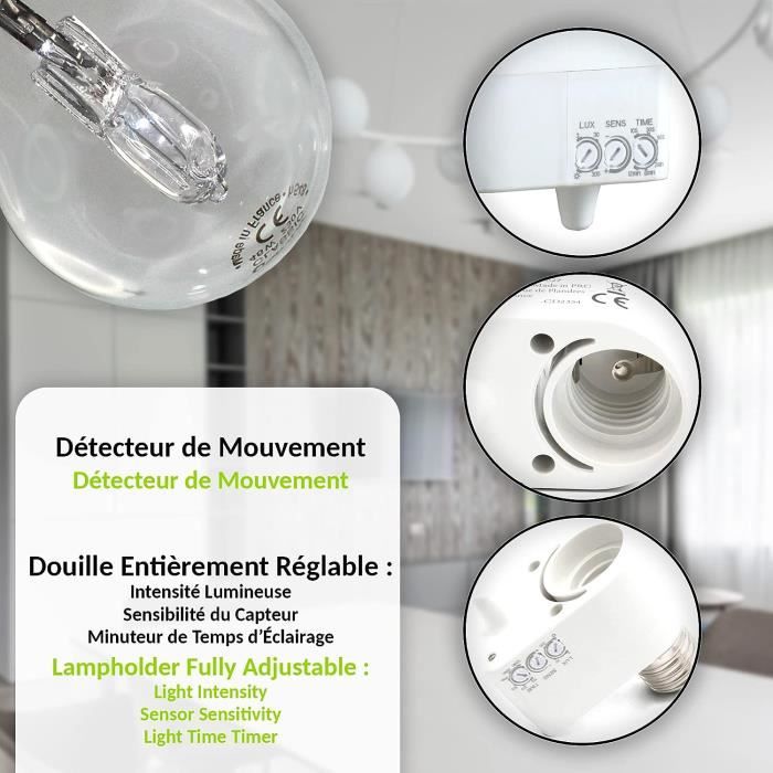 FISHTEC® Douille de Lampe E27 à Détection de Mouvement infrarouge à 360° -  Cdiscount Bricolage