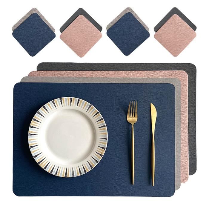 Lot De 4 Sets De Table En Similicuir Bleu - Imperméables, Résistants à La Chaleur, 45x30 Cm