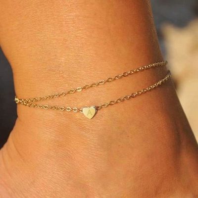 Bracelet De Cheville Initiales Cœur - Or 14K Rempli | Bijou Plage Cadeau Femme