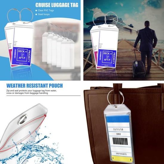 Pochette étiquette Croisière Porte-étiquette Bagage Croisière - 8 Pièces PVC Transparent - Fermeture éclair - 15,2cm Sécurité Valise Croisière