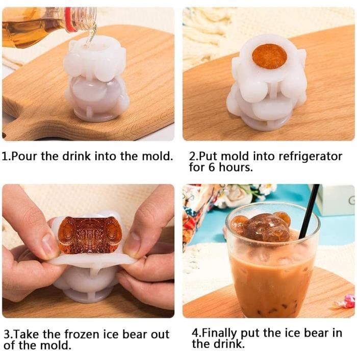 Bac à glaçons en silicone, Jolis moules à glace ours 3d, fabrique quatre  machines à glaçons en forme d'ours