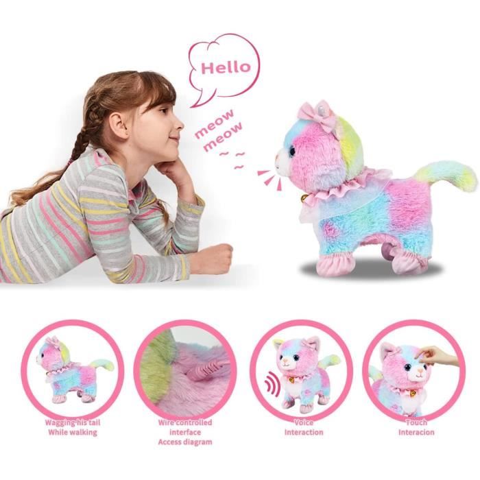Fivtsme Chat Électronique En Peluche Interactive Avec Laisse Télécommandée - Marche, Remue La Queue, Sons Réalistes, Cadeau Pour Enfants 3-6 Ans