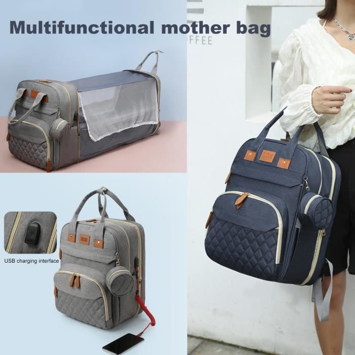 RONGJJ Sac à Langer Portable, Sac à Dos Pliable pour Bébé, Sac à Dos pour  Bébé, Sac à Dos Convertible Et Bouteille, Sac à Couches, Lit De Bébé avec