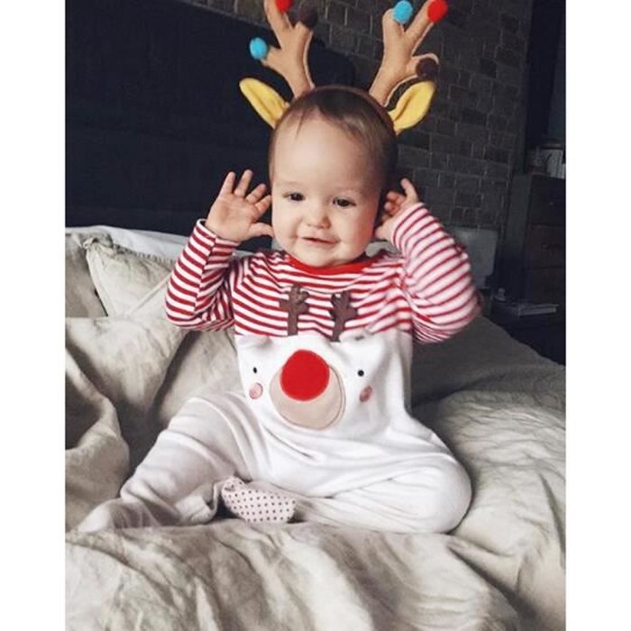 0 24 Mois Bebe Mixte Pyjama Fille Garcon Combinaison Grenouillere Renne Noel