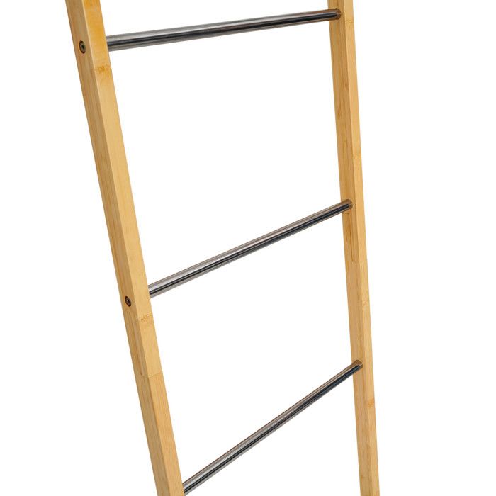 DREAMADE Porte-Serviettes/Echelle avec 3 Niveaux, Bambou et INOX Solide et Etanche, Ranger et Sécher Les Serviettes Vêtements Torchons Cravates, Salle de Bain Balcon Jardin, Naturel