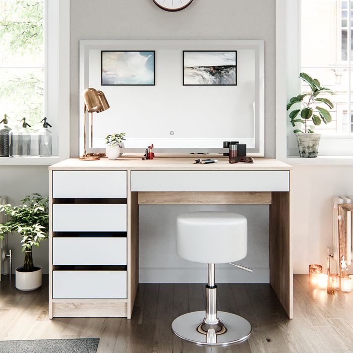 Vicco Coiffeuse Sherry 120cm avec LED, Tabouret, Blanc