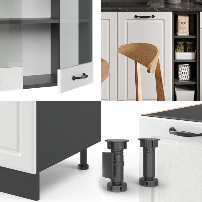 Cuisine R-Line, Blanc cottage/anthracite, 240 cm sans plan de