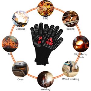 WOKICOR – Gants Ignifuges Cheminée & Barbecue En Cuir – Protection Chaleur Extrême Soudeur Four – Marron Longs Poignets