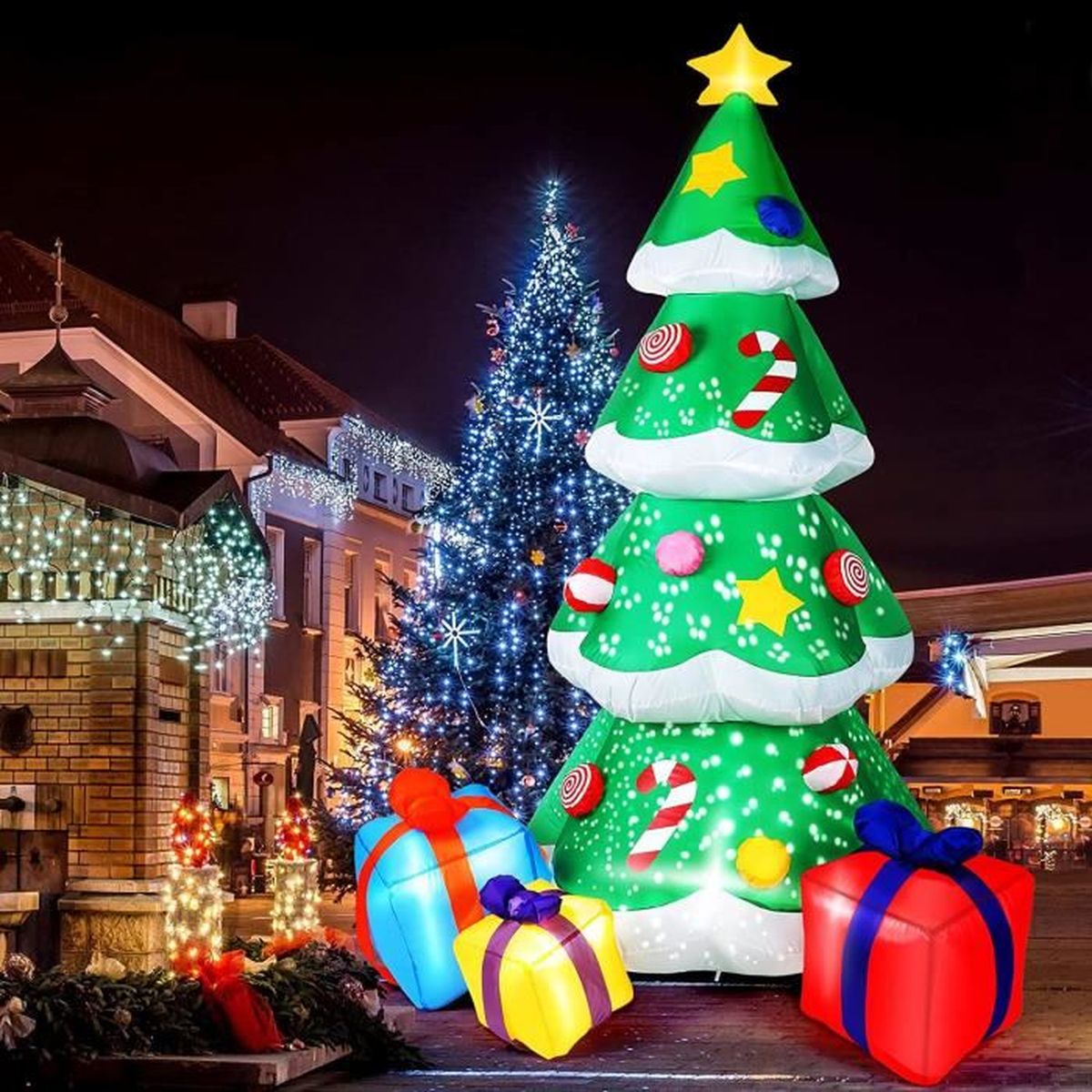 Sapin de Noël Gonflable 210cm, Arbre de Noël Gonflable avec lumières