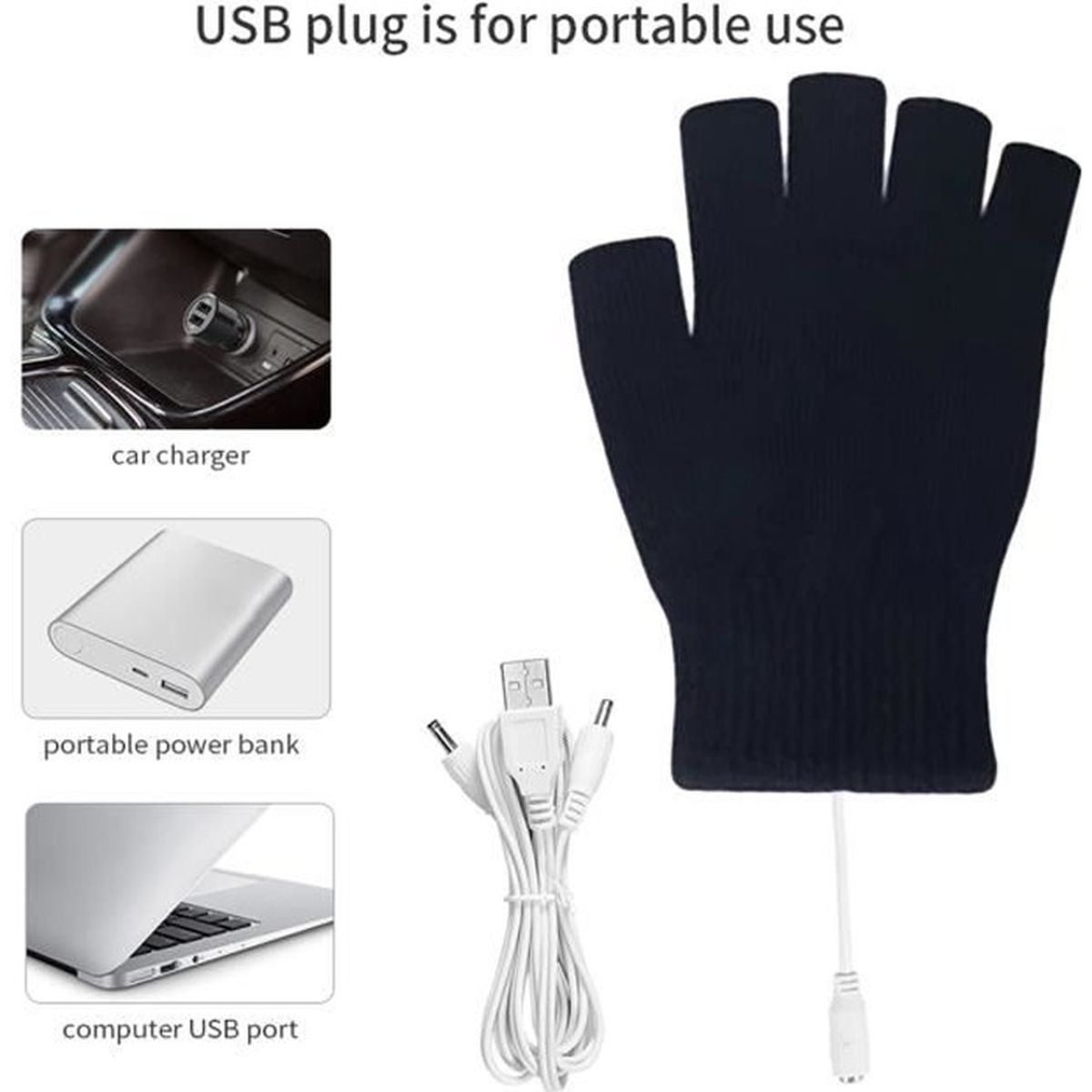 gants chauffants pour les mains enti/ères et demi-mains gants tricot/és pour homme et femme DaMohony Gants chauffants USB