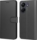 TECHTA Coque pour Xiaomi Redmi 13C, avec 1 Pièces Verre Trempé,Etui Protection Housse Premium en Cuir PU, Couleur Noir