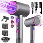 PDZZZD Seche Cheveux ionique Professionnel 2400W Puissant, 3 Températures et 3 Vitesse - avec Support, 2 Concentrateurs, 1 Diffuseur, Gris