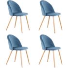 BenyLed Lot de 4 Chaises de Salle à Manger Rembourrées avec Dossier en Velours Doux et Pieds Réglables en Métal Style Bois, Bleu