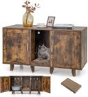 COSTWAY Maison de Toilette pour Chat, 2 Portes, Planche à Gratter Amovible, Meuble Bac à Litière pour Chat, 2 Compartiments, Brun