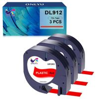 3x ONLYU Compatible pour Dymo LetraTag Ruban Plastique 91203, 12mm x 4 m,pour Dymo LetraTag LT-100H,  Noir sur rouge