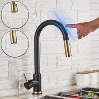 Sensor touch robinet de cuisine en or noir 360° robinet d'agitateur d'évier de cuisine Pulvérisateur Extractible 2 Modes Robine