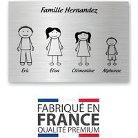 Plaque de maison Family personnalisée avec 4 membres pour boite aux lettres - Format 12x8 cm Plaque Argent - Lettres Noires
