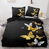 Parure de lit 3D imprimé Bijoux dorés et papillons blancs 1 personnes 1 housse de couette 150*200cm + 2 taies d'oreillers 63*63cm