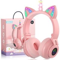 Casque Bluetooth,Casque sans Fil/Filaire pour Enfants avec lumières LED,Casque Audio Enfant Fille sur l'oreille avec
