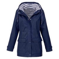 YTisabella™ Veste de pluie solide grande taille imperméable coupe-vent à capuche imperméable femme veste Softshell - Bleu foncé