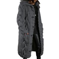 Gilet-cardigan,Cardigans longs à capuche pour femme, pull ample décontracté à simple boutonnage, manteau bouffant - DG[B6202104]