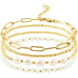 BRACELET - GOURMETTE Bracelets en perles de cristal or 14 carats avec chiffons - Lot de 4 - Réglable - [u1970]