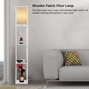 LAMPADAIRE EJ.life Lampadaire en tissu en bois Lampadaire moderne en tissu de chêne en bois avec étagères intégrées pour salons couloir