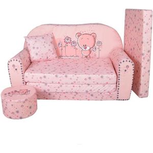 FAUTEUIL - CANAPÉ BÉBÉ Canapé enfant convertible - FORTISLINE - Sweet-Bear - Rose - Microfibre - 100 x 60 x 50 cm