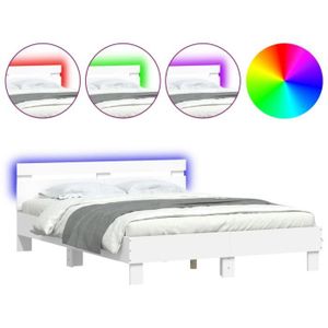 STRUCTURE DE LIT Cadre de lit avec tête de lit et LED blanc 140x190 cm-GAR7805328134238