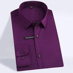 CHEMISE - CHEMISETTE Chemise-chemisette,Chemise classique à manches longues pour hommes,chemise de base solide,Design sans poche,coupe - Violet[A315]