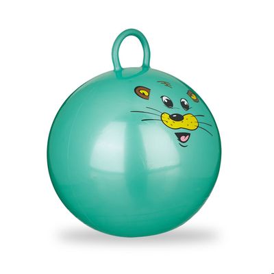 Ballon sauteur geant Skippy Ball 65 cm vert visage - Balle gonflable avec poignee - Jeu pour sauter, gym, sport - Enfant 80 kg max - Jeux - Jouets