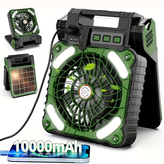 10000mAh Ventilateur Camping, 4 Vitesses Silencieux Ventilateur USB avec LED Ventilateur de Table Rechargeable, Ventilateur Batterie pour Voyager, Pique-nique, Randonnée - Électroménager